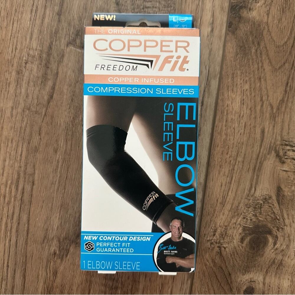 NEW!! Copper Fit Black Compression Elbow Sleeve, Large, 10”-12”